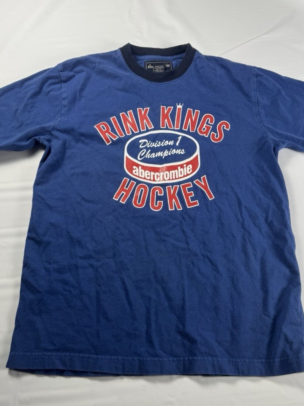 Vintage Abercrombie Kids Shirt Large L Blue Hockey Ringer Graphic Tee Body Check